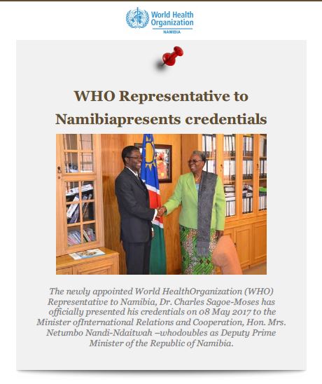WHO Namibia May 2017  Newsletter: Vol 1, Issue 1 